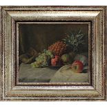 Rauh, Heinz, saarländischer Künstler, Früchtestilleben mit Ananas, Trauben und Äpfeln, 1. Drittel