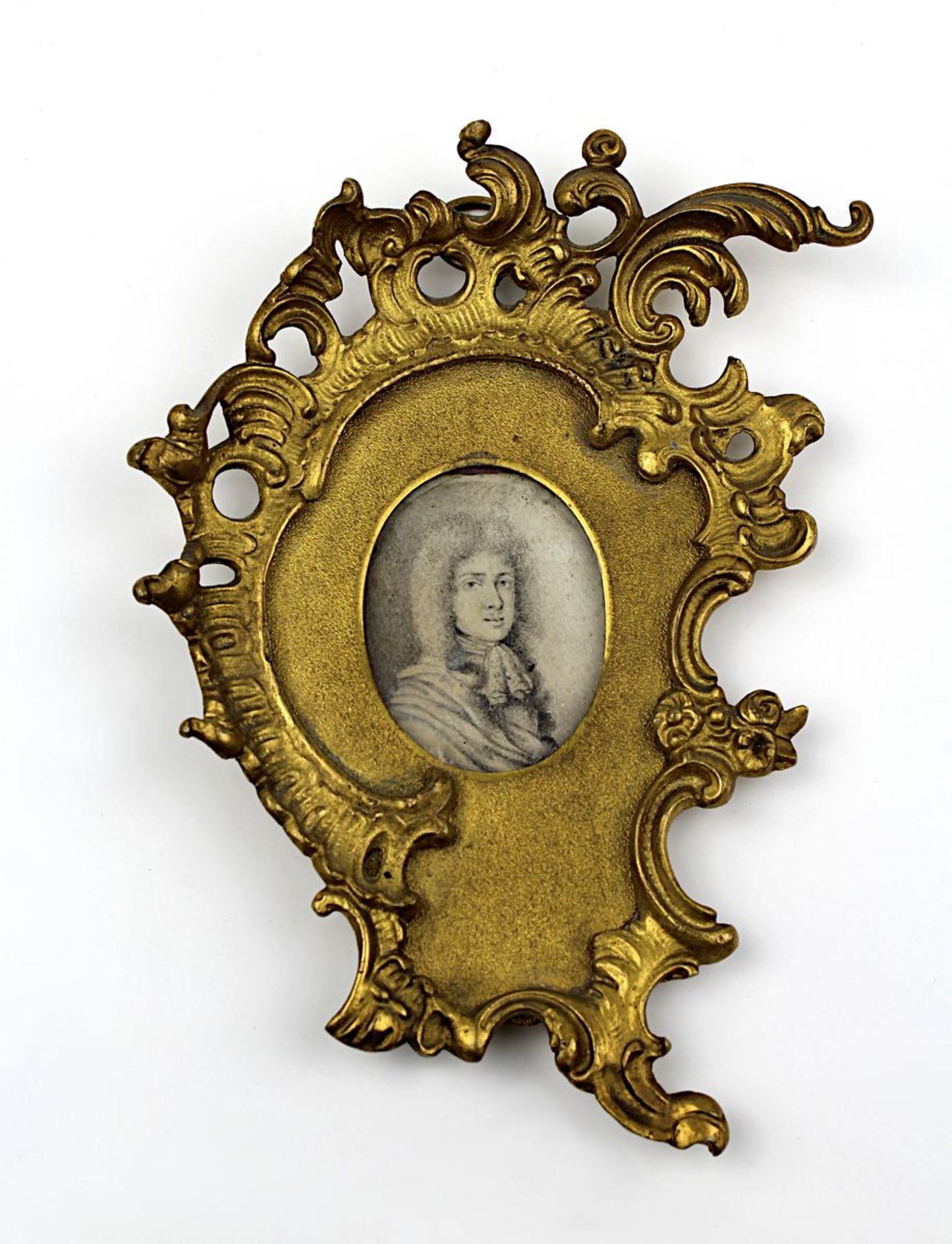 Miniatur Herrenporträt, Frankreich 18.Jh., Graphitzeichnung, unt.Glas ger. im vergoldeten