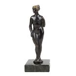 Morin, Georges ( Berlin1874 - 1950 Berlin ), Weiblicher Akt, Bronzefigur mit dunkler Patina, Tuch