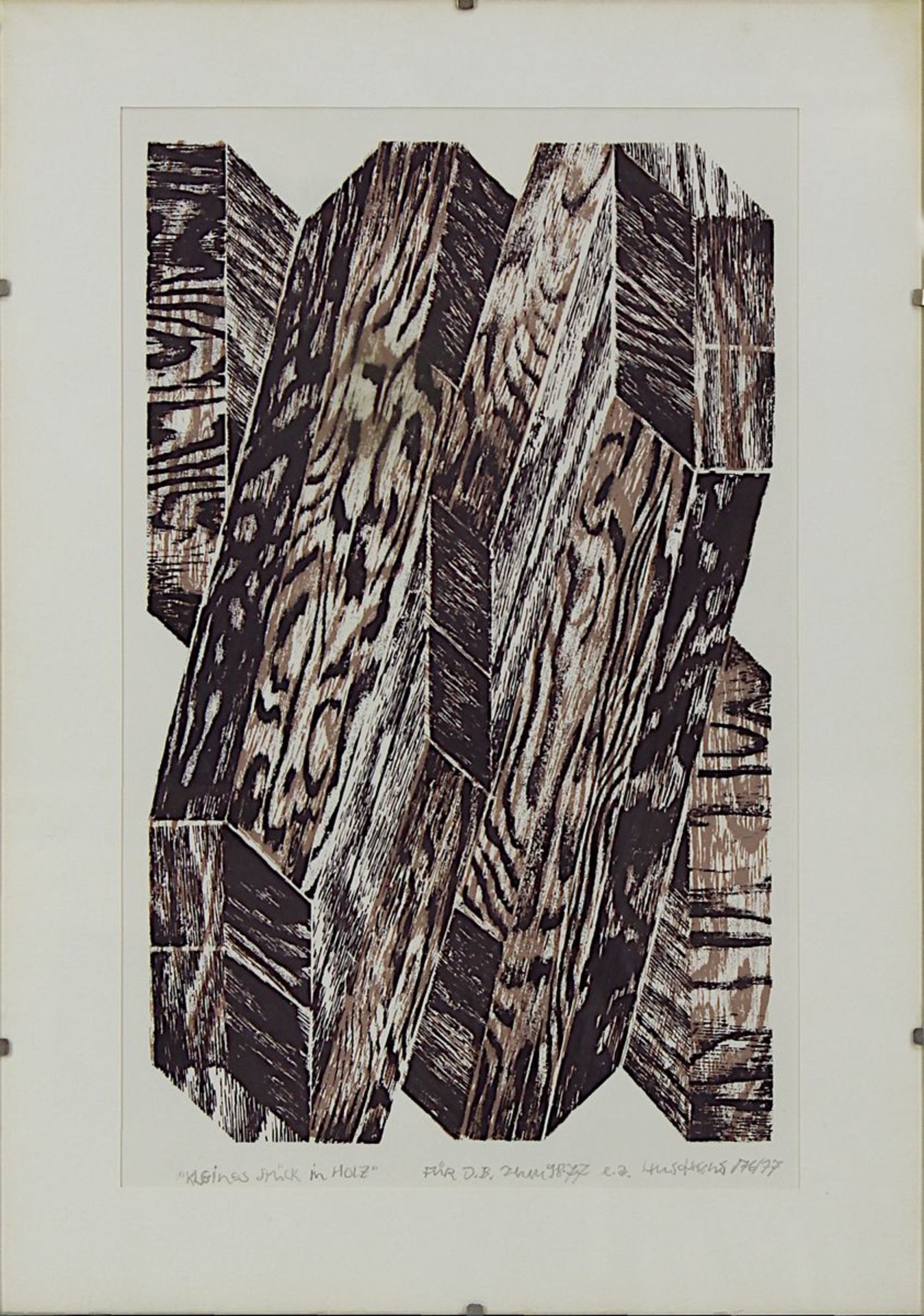 Huschens, Wolfram (Oberstein 1921 - 1989 Saarbrücken), "Kleines Stück in Holz", Lithographie in zwei