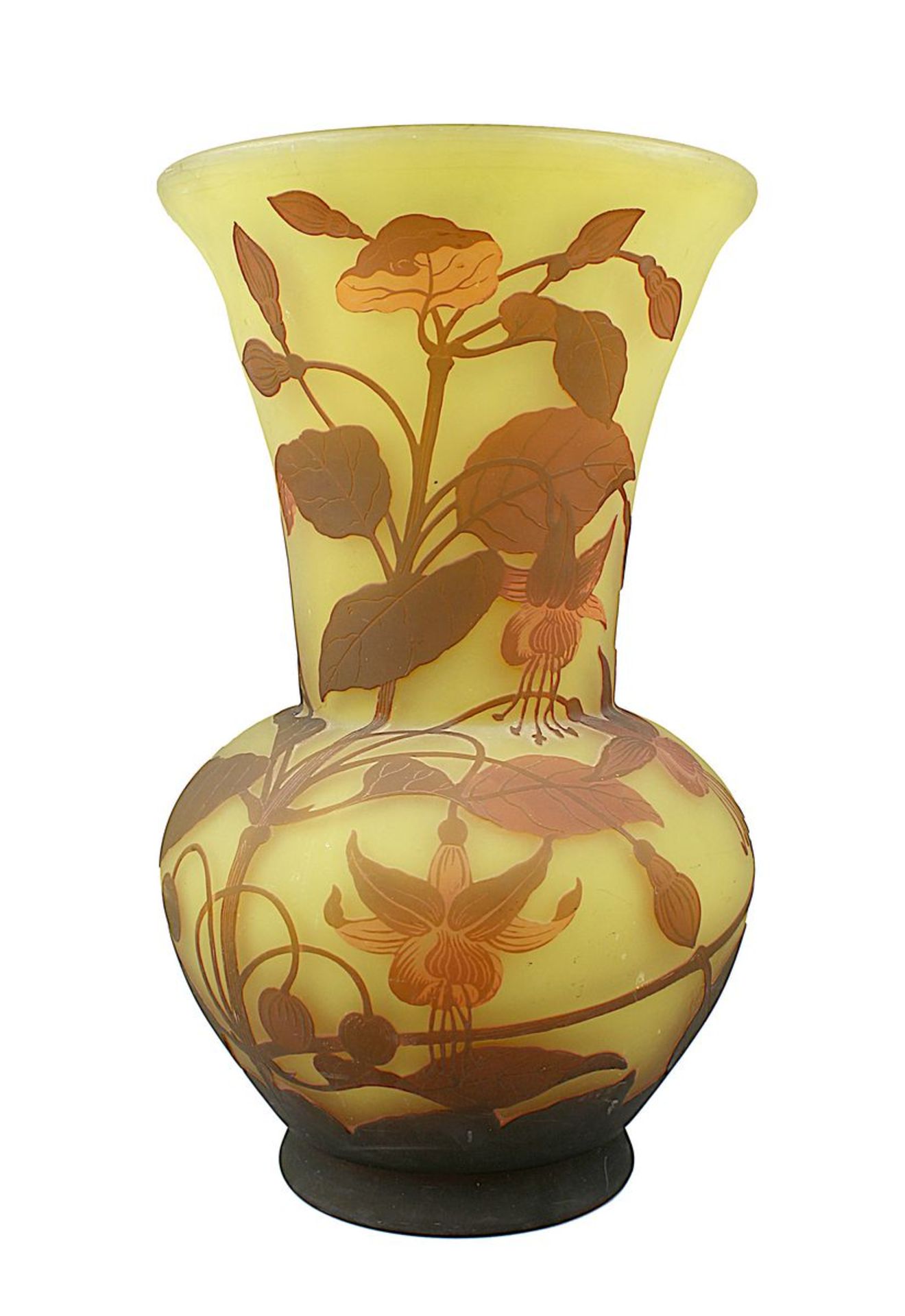 Gr. Arsall-Vase, Fuchsiendekor, Vereinigte Lausitzer Glaswerke, 1918-29, balusterförmiger Korpus aus