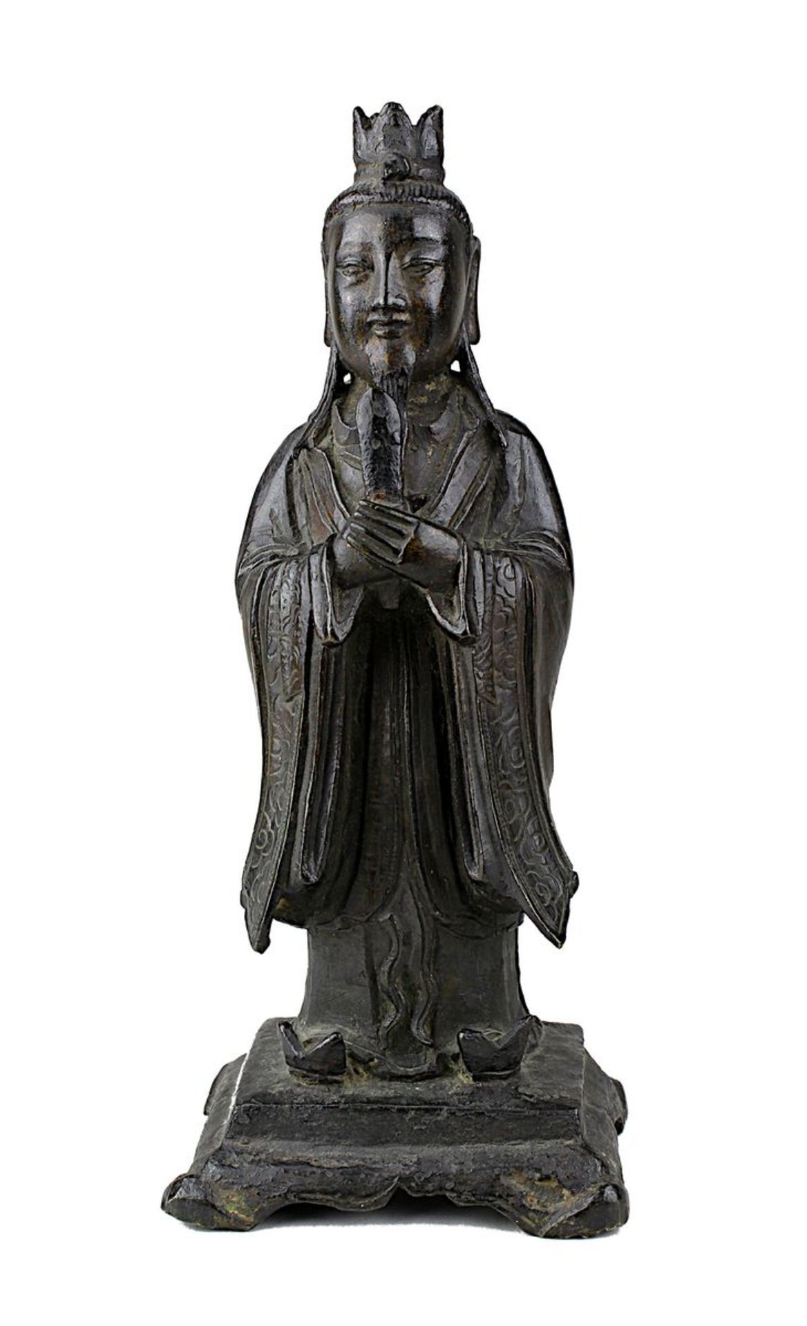 Wenchang Wang (Gott der Kultur und des Schrifttums), China, Ming-Dynastie, stehende Figur aus dunkel