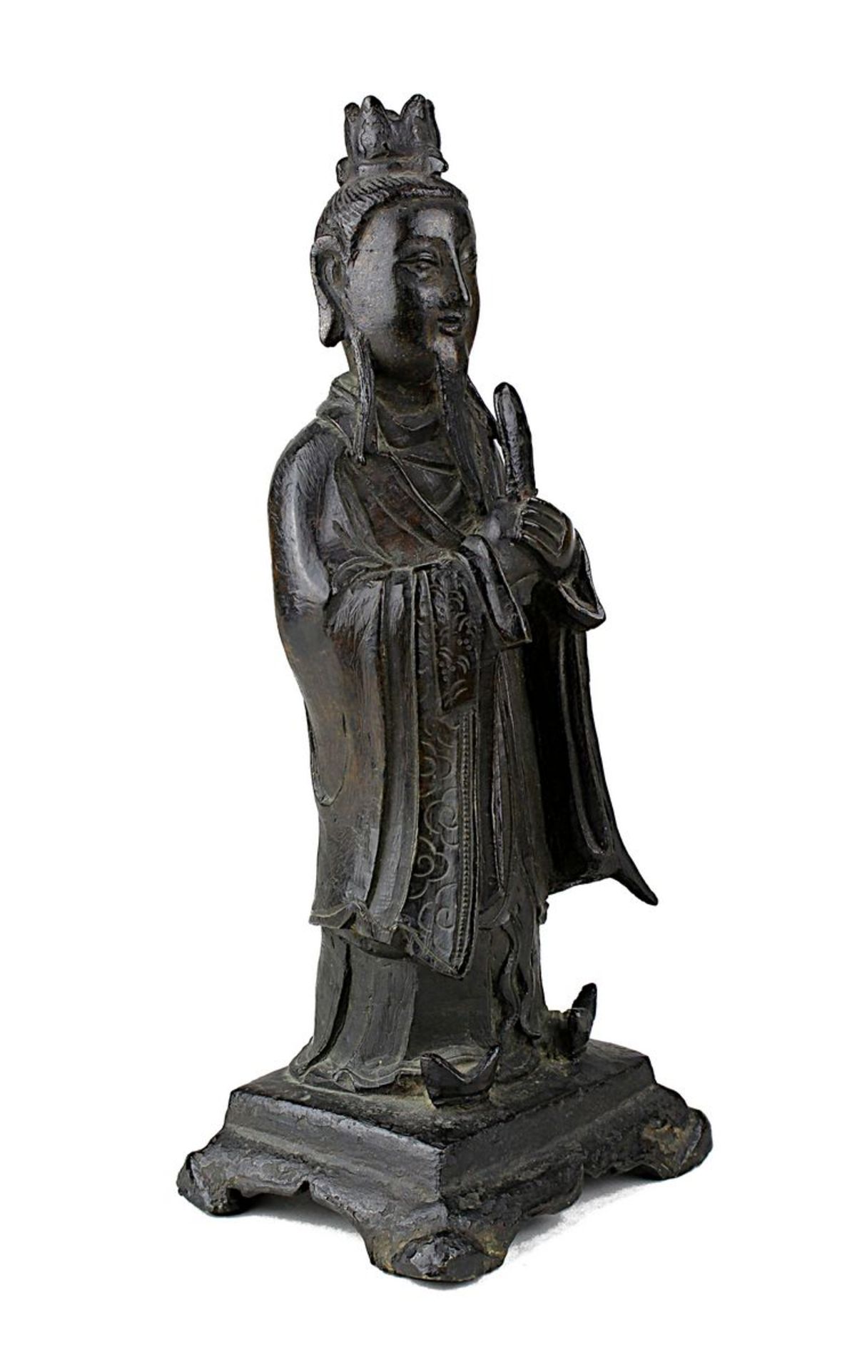 Wenchang Wang (Gott der Kultur und des Schrifttums), China, Ming-Dynastie, stehende Figur aus dunkel - Bild 4 aus 5