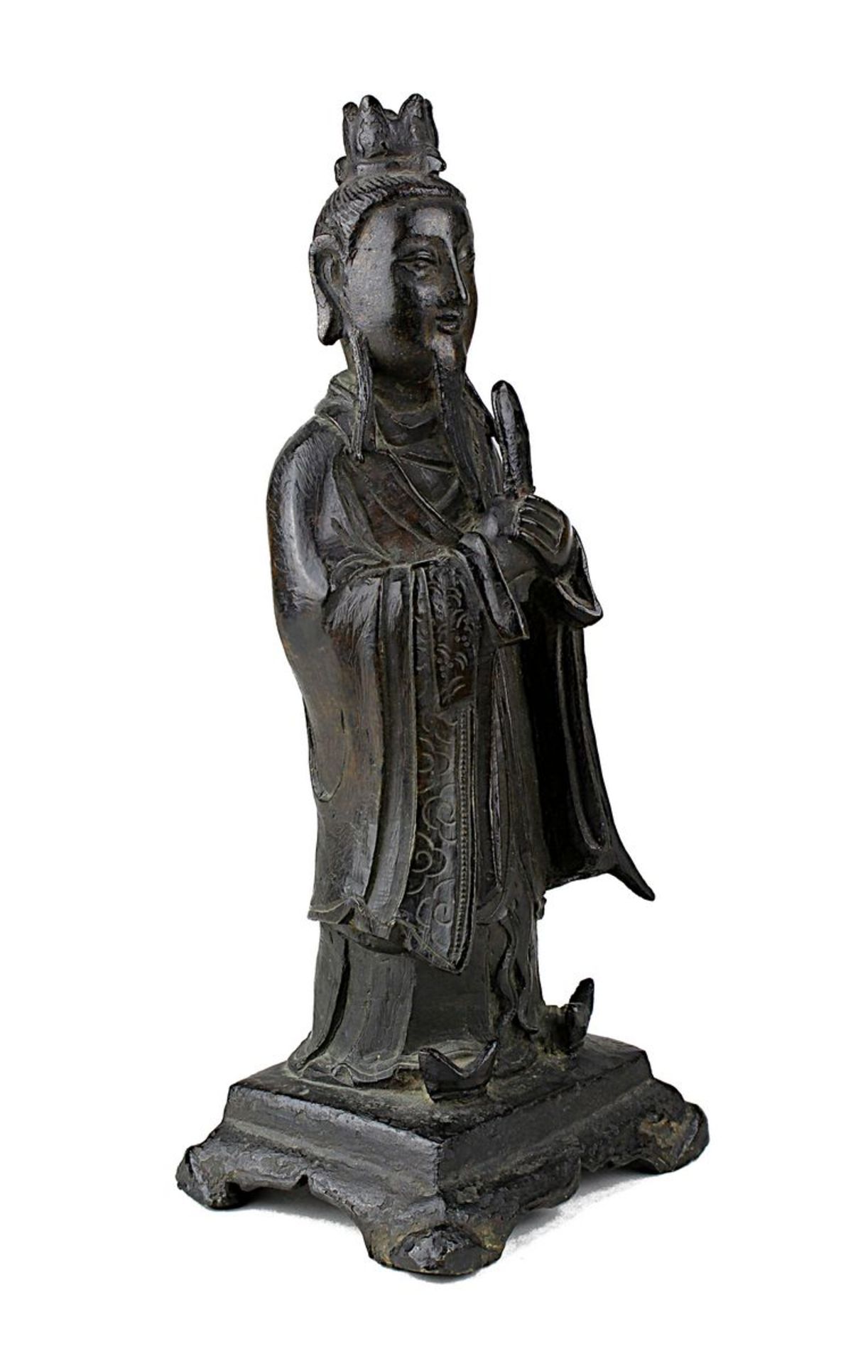 Wenchang Wang (Gott der Kultur und des Schrifttums), China, Ming-Dynastie, stehende Figur aus dunkel - Image 4 of 5