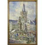 Rüdell, Carl (Trier 1855 - 1939 Köln), Marktplatz von Trier mit Blick auf den Marktbrunnen und St.