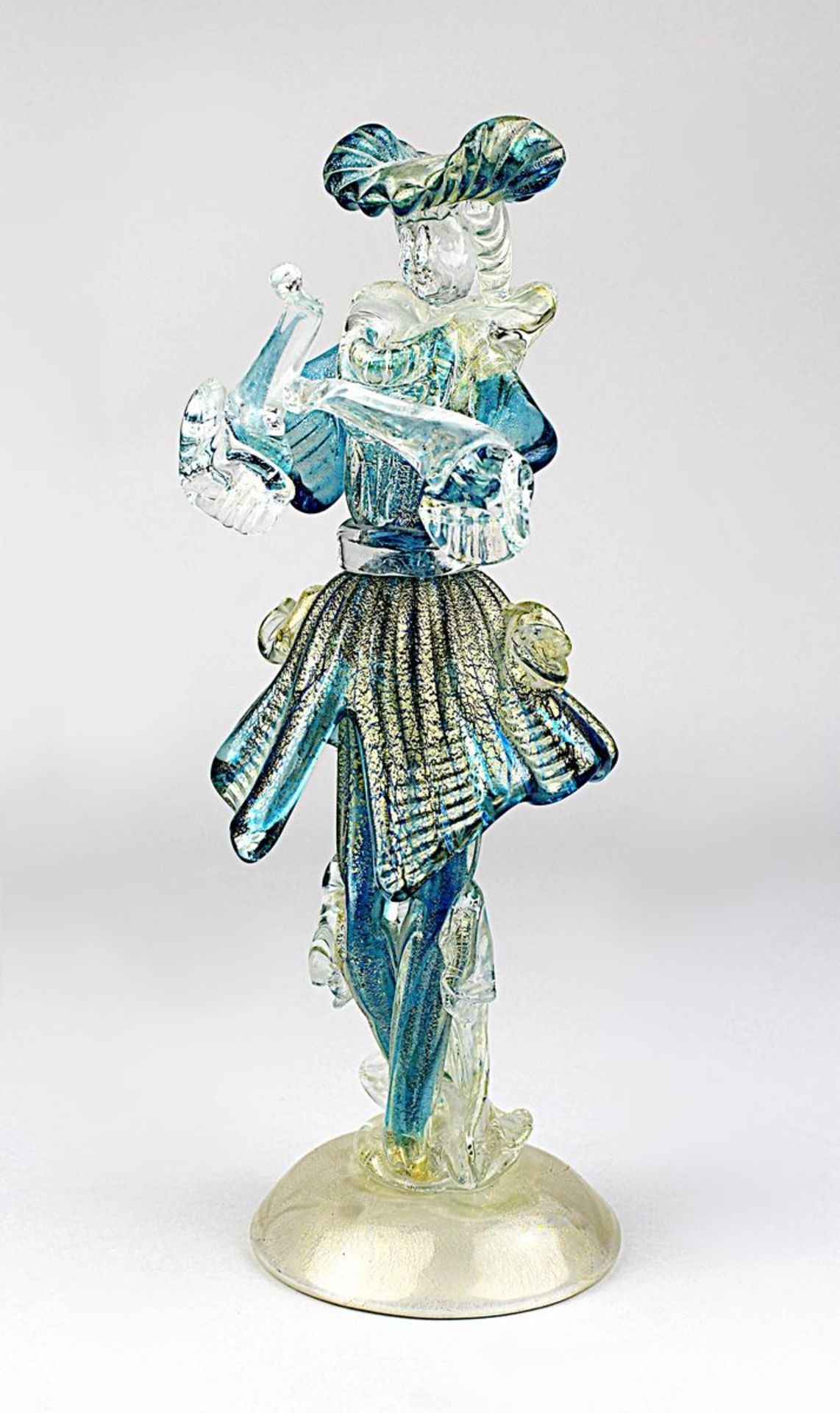 Murano Glasfigur eines Rokoko-Edelmannes, 1970er Jahre, frei geformte Figur aus Klarglas mit