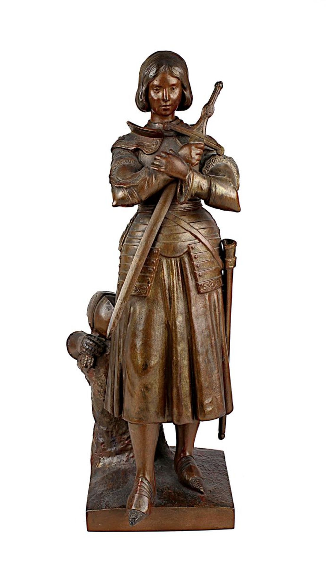 Jeanne d`Arc, Regule - Figur, Frankreich um 1880, mit brauner Patina, ohne Holzsockel, Höhe 35 cm,