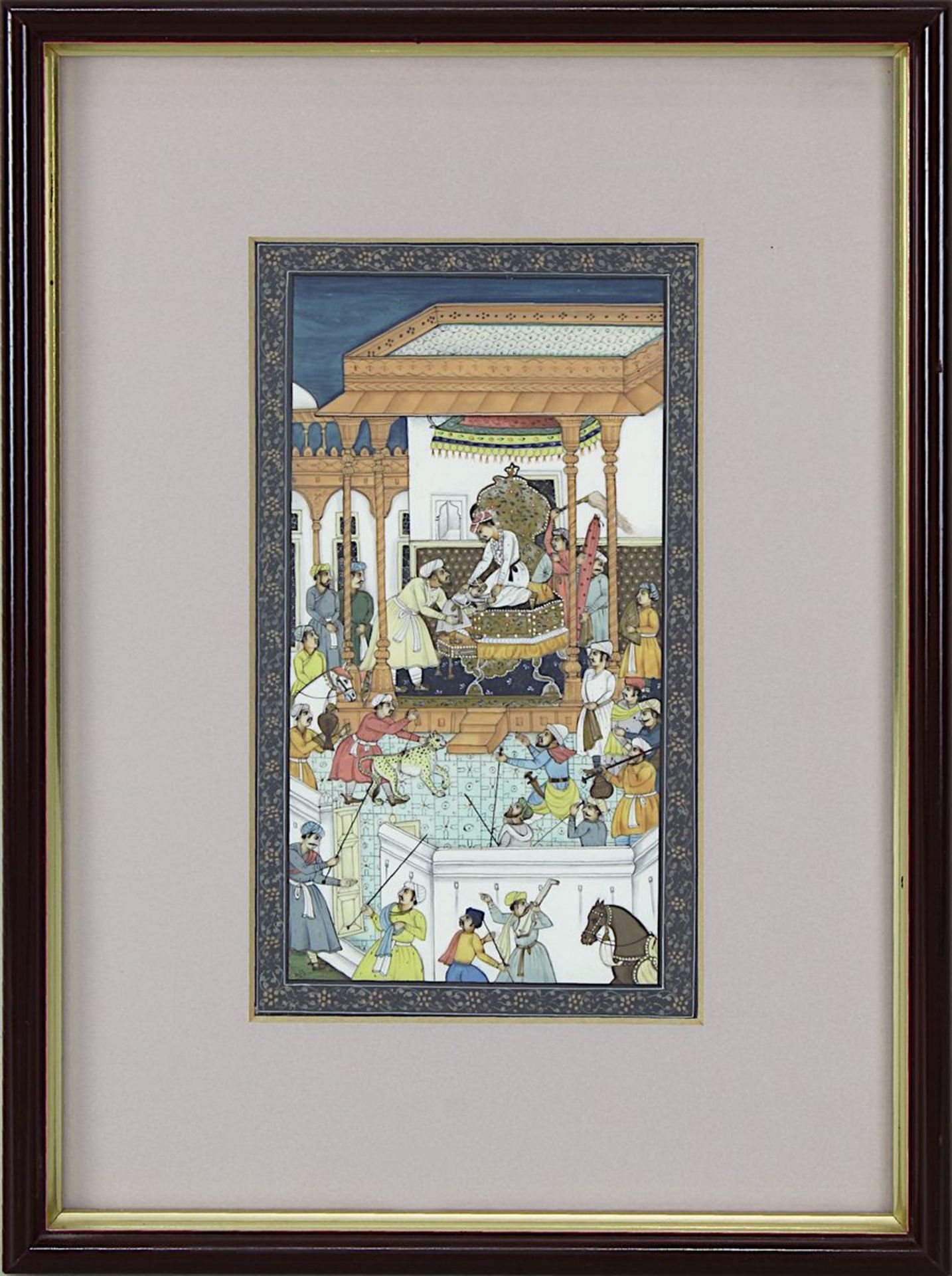 Miniatur-Maler, Indien, 20. Jh., am Mogul-Hof, fein gemalte, aquarellierte Miniatur, 15 x 8,5 cm (