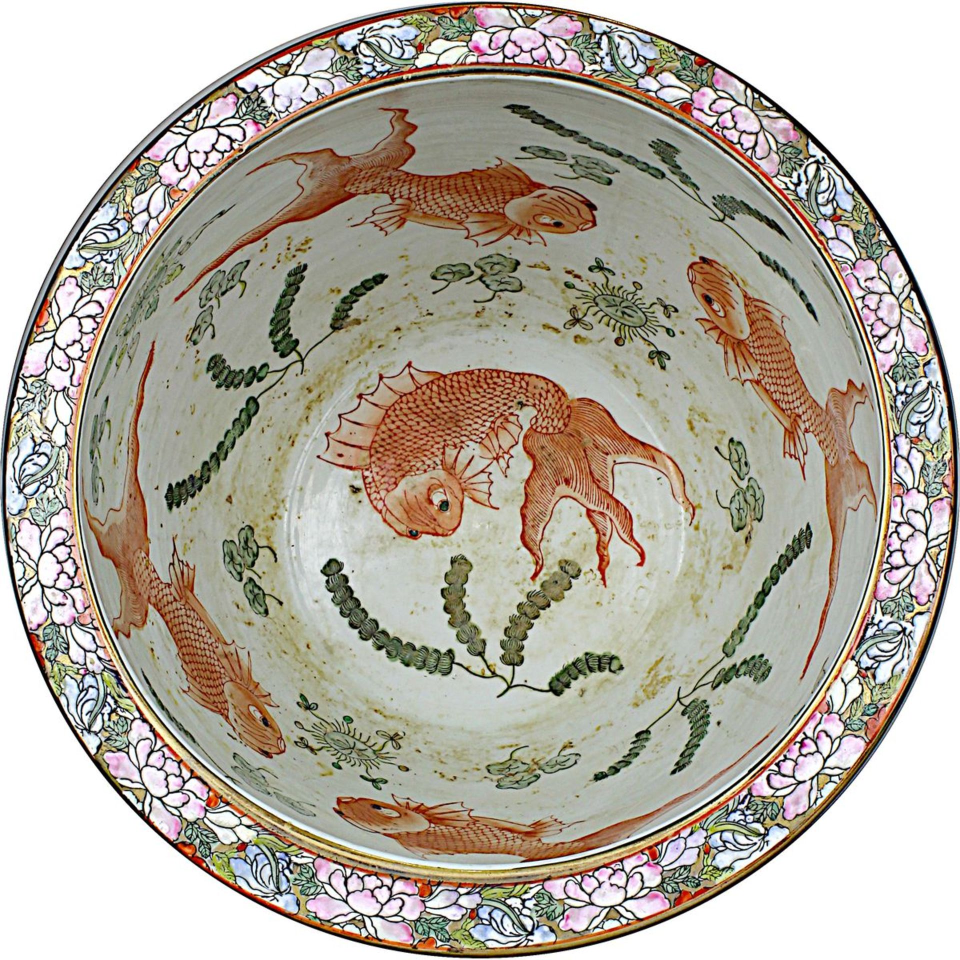 Goldfischbecken, Porzellan heller Scherben, China 20. Jh., farbig staffiert, unter anderem in - Bild 2 aus 2