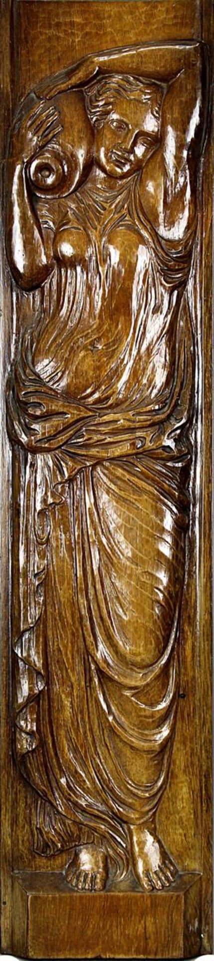 Wasserträgerin, Holzrelief, wohl Frankreich, 1.Drittel 20.Jh., exotisches Holz geschnitzt und