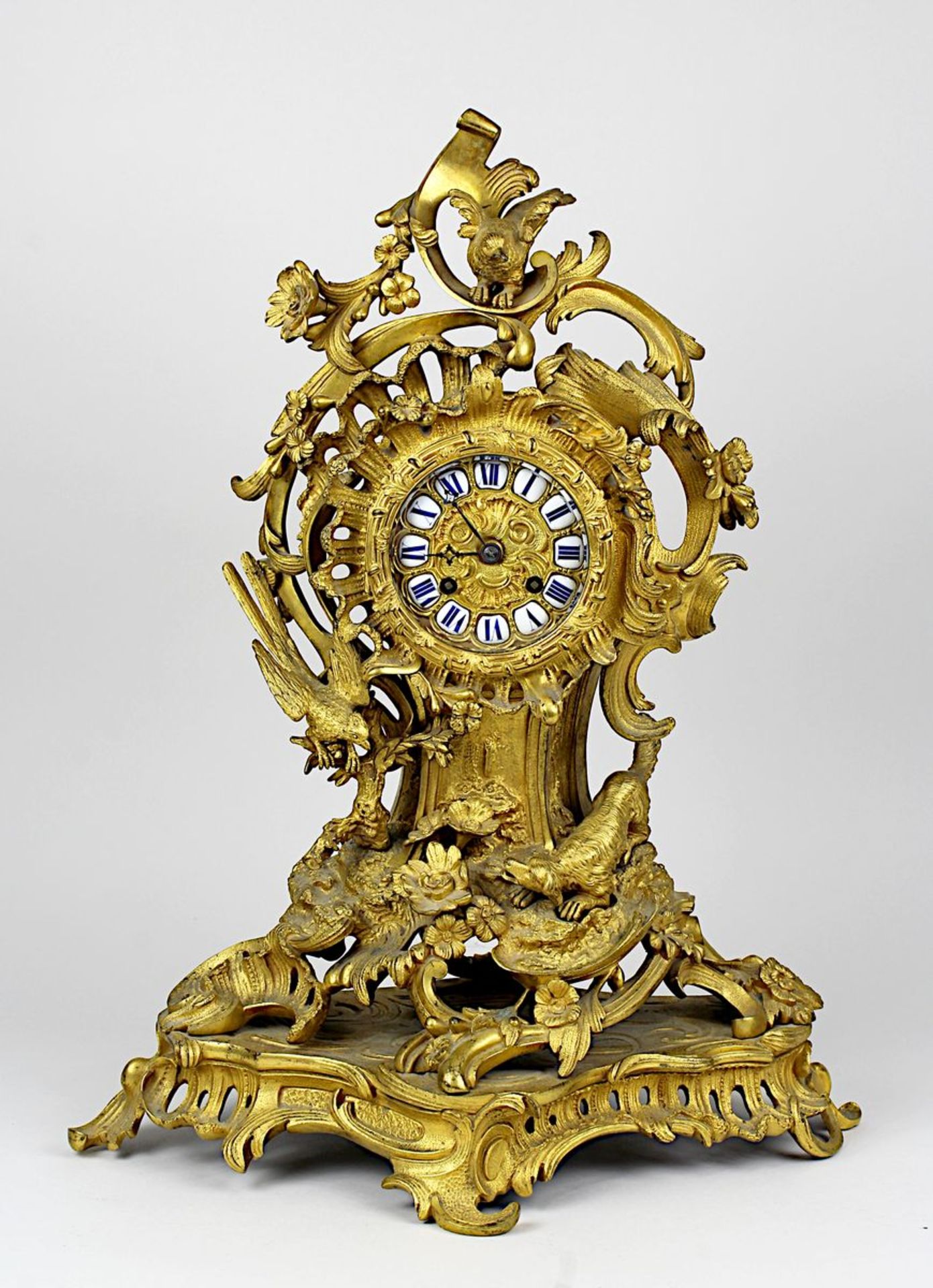 Prunkpendule, Frankreich um 1870, Tischuhr mit Gehäuse aus vergoldeter Bronze, vollplastische