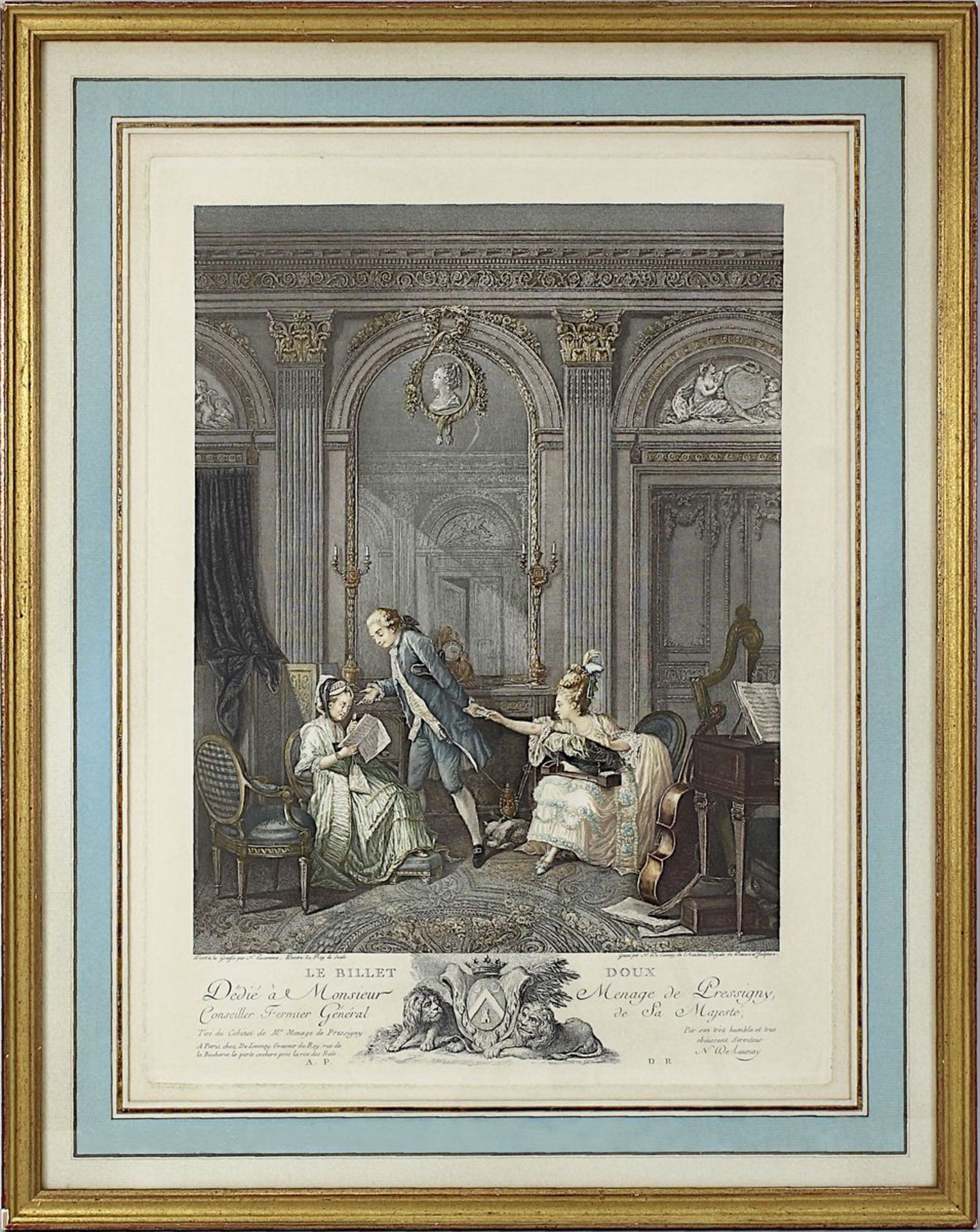 "Le Billet Doux", Farbstich, 19.Jh., nach dem Original von N. Lavereince und N. de Launay, mit