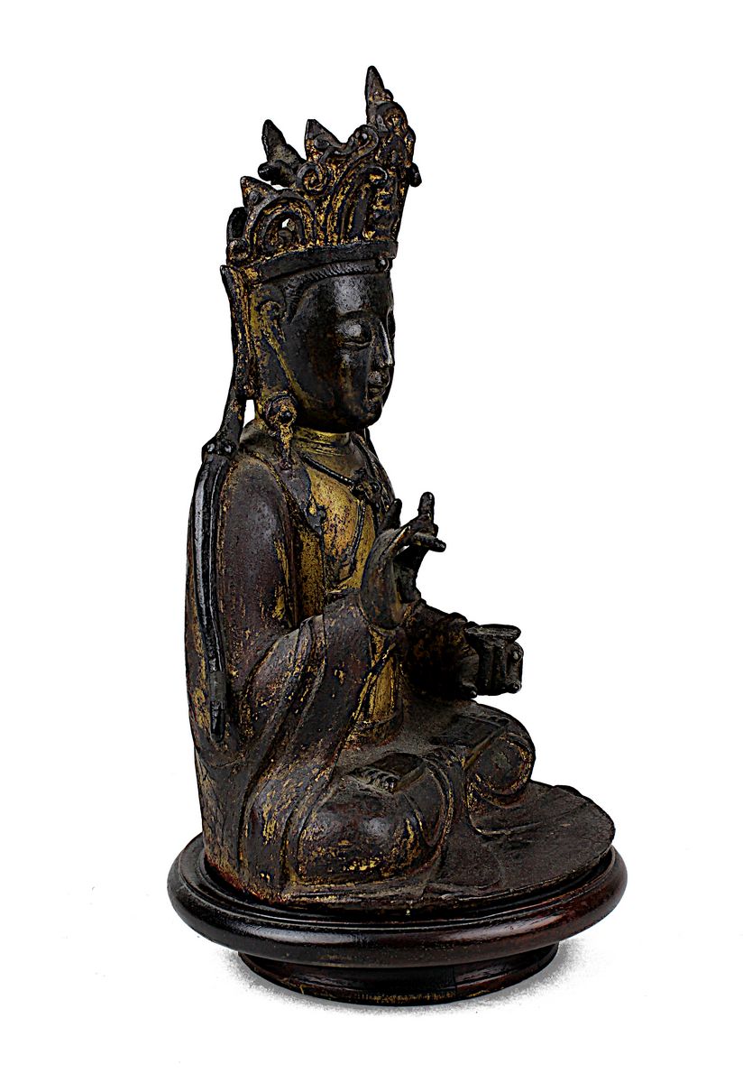 Amitabha Buddha, China, Ming-Dynastie, sitzende Figur in meditierender Haltung, Bronze mit dunkler - Image 4 of 5