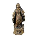 Maria Immaculata, Portugiesisch Goa, Ende 18. Jh., auf polygonalem Holzsockel stehende Figur, Holz