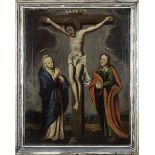 Heiligenmaler des 18.Jh., Jesus am Kreuz mit Maria und Johannes, Öl auf Leinwand, doubliert, 60 x 44
