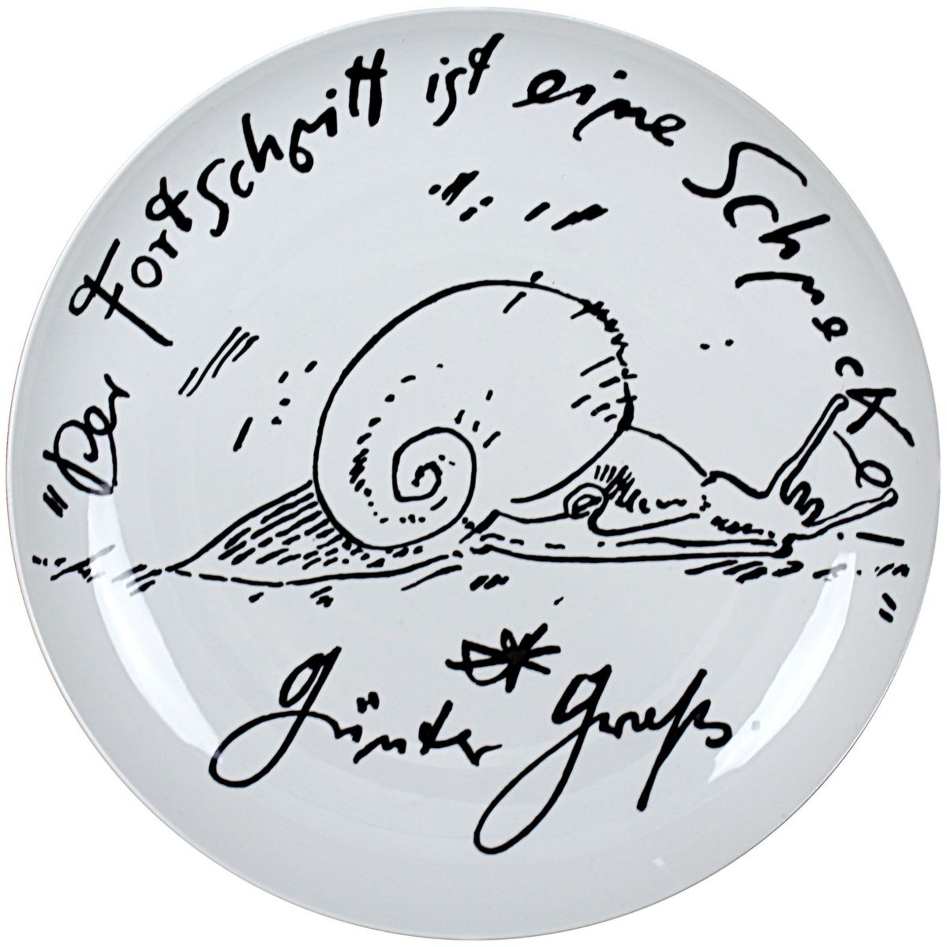 Künstlerteller Rosenthal - Günter Grass 2.H.20.Jh., " Der Fortschritt ist eine Schnecke",