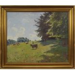 Langer, Viggo (Leipzig 1860 - 1942 Rungsted, Dänemark) Kuhweide im Sonnenlicht am Waldrand, Öl auf