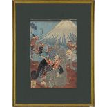 Utagawa Yoshitora (aktiv 1836-1882), Nitto Shiro Tadatsune tötet am Fuß des Fuji einen riesigen