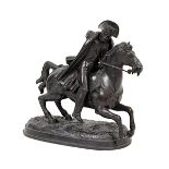 Napoleon zu Pferde, Bronzefigur mit dunkelbrauner Patina, Frankreich 19.Jh., auf naturalistisch