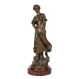 Drouot, Édouard ( Sommevoire 1859 - 1945 Paris ), Junge Säerin, Bronzefigur mit brauner Patina,