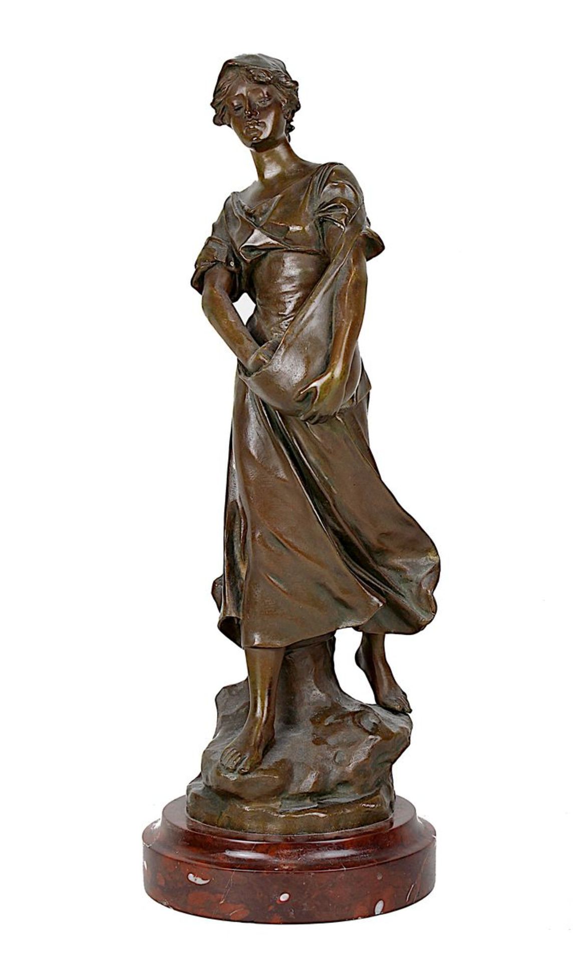 Drouot, Édouard ( Sommevoire 1859 - 1945 Paris ), Junge Säerin, Bronzefigur mit brauner Patina,