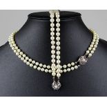 Zweireihige Perlenkette und -armband, Akoya-Salzwasserperlen, D bei Kette 6 mm, Kettenlänge 41 cm, D