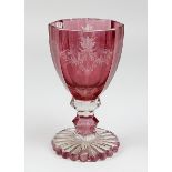 Pokalglas, Böhmen, um 1880, Klarglas, rosa-rot gebeizt, Fuß mit Sternschliff, Fuß, Schaft und