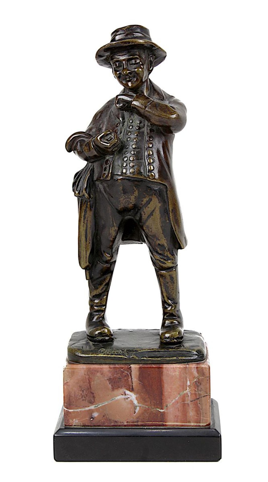 Cauer, Ludwig (1866 -1947) attr., Mann beim Schnupfen, Bronzefigur mit brauner Patina, um 1900,