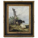 Wohl Holländischer Tiermaler, 1.H.19.Jh., Zwei Kühe auf einer Weide in Küstennähe, Öl/Holz,