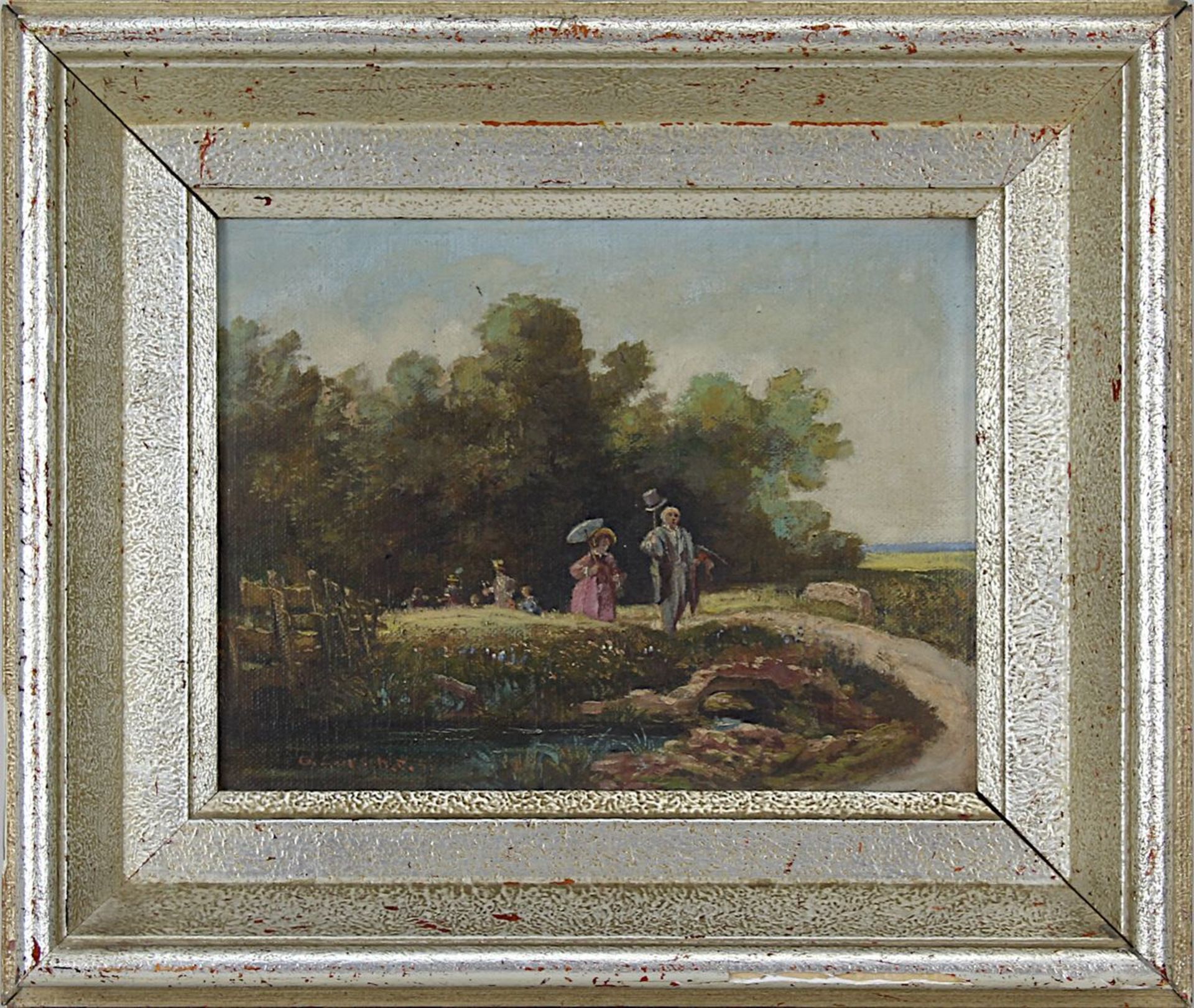 Lörsch, G. (deutscher Genremaler, 1.H.20.Jh.), Spazierendes Paar in Landschaft, in der Art von