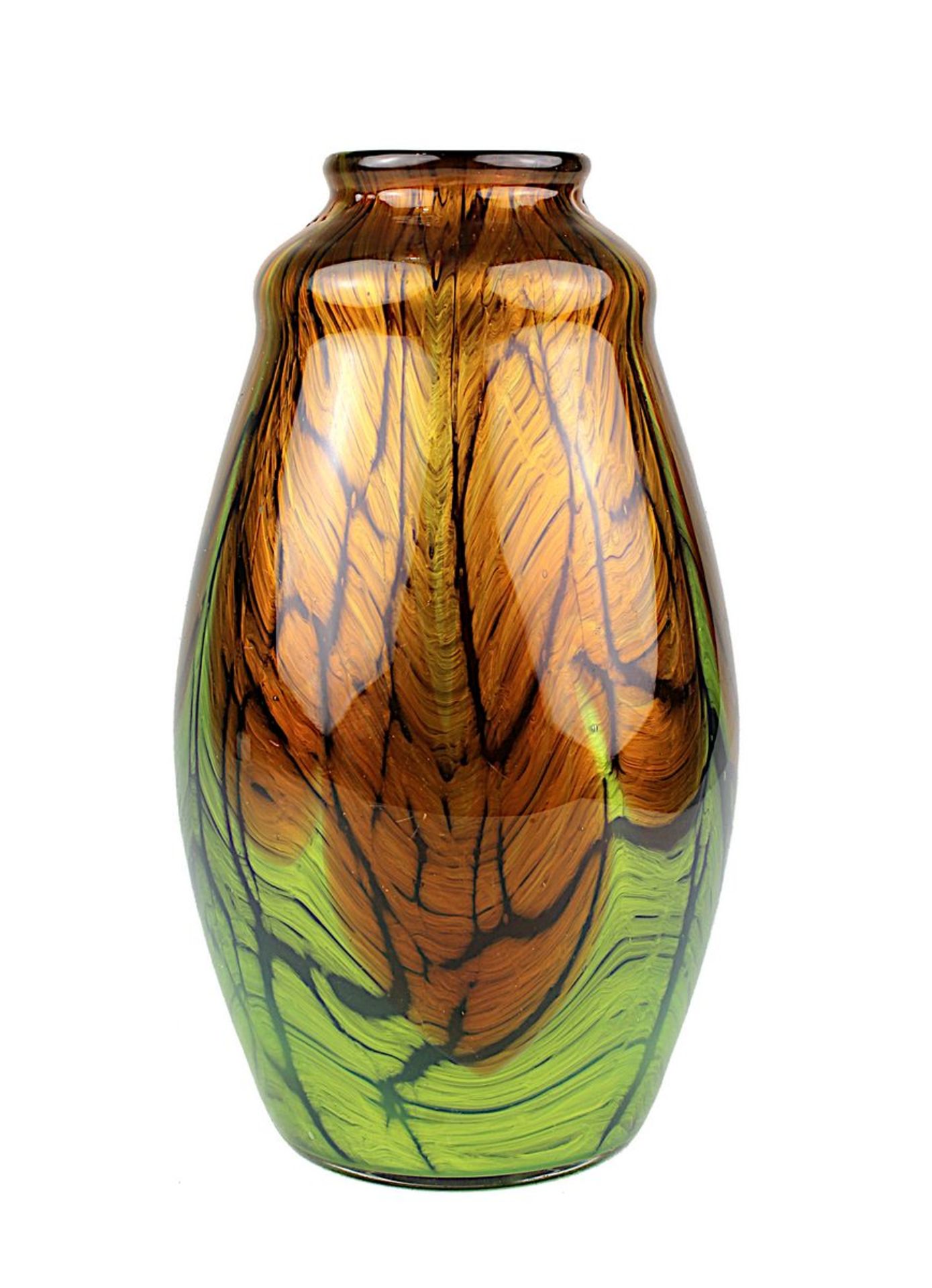 Loetz Vase Titania, Böhmen 1908, Loetz Wwe. Klostermühle, gebauchte längliche Form, Klarglas mit