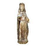 Gotische Madonna, wohl Frankreich, 14. Jh., Holz geschnitzt, mit Resten alter Fassung, beide