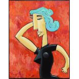 Kaufman, Charles (geb. 1953, amerikanischer Künstler) Frau mit türkisfarbenem Haar, Acryl auf