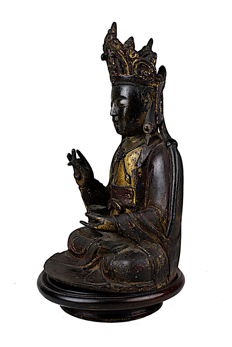 Amitabha Buddha, China, Ming-Dynastie, sitzende Figur in meditierender Haltung, Bronze mit dunkler - Image 2 of 5