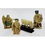 Drei männliche Figuren-Netsuke und eine Pferdefigur, Elfenbein, Japan 1. Hälfte 20. Jh., Figuren