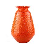 Fratelli Toso Occhi-Vase, Entwurf Ermano Toso, Murano 1960er Jahre, Klarglas mit kleinen rot-