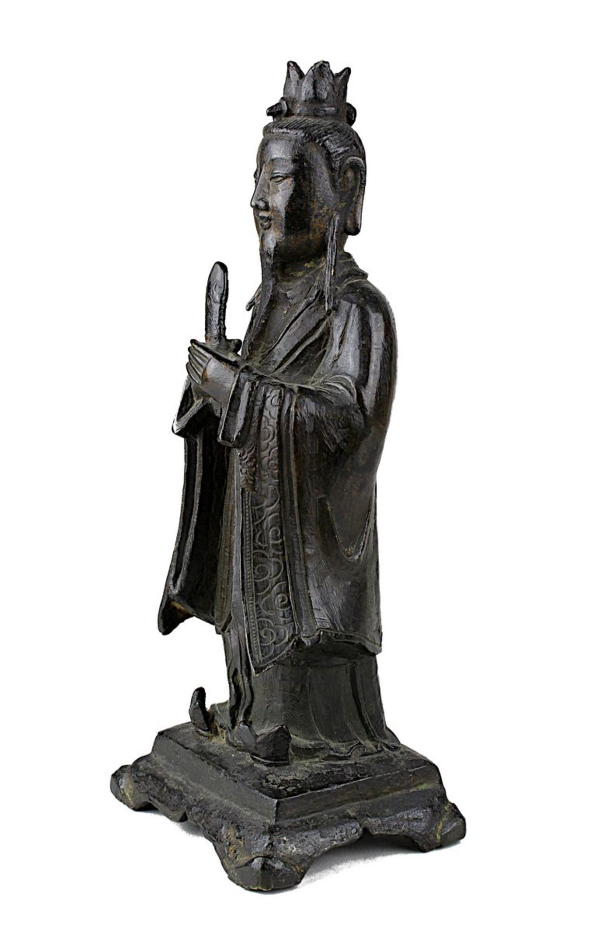 Wenchang Wang (Gott der Kultur und des Schrifttums), China, Ming-Dynastie, stehende Figur aus dunkel - Bild 2 aus 5