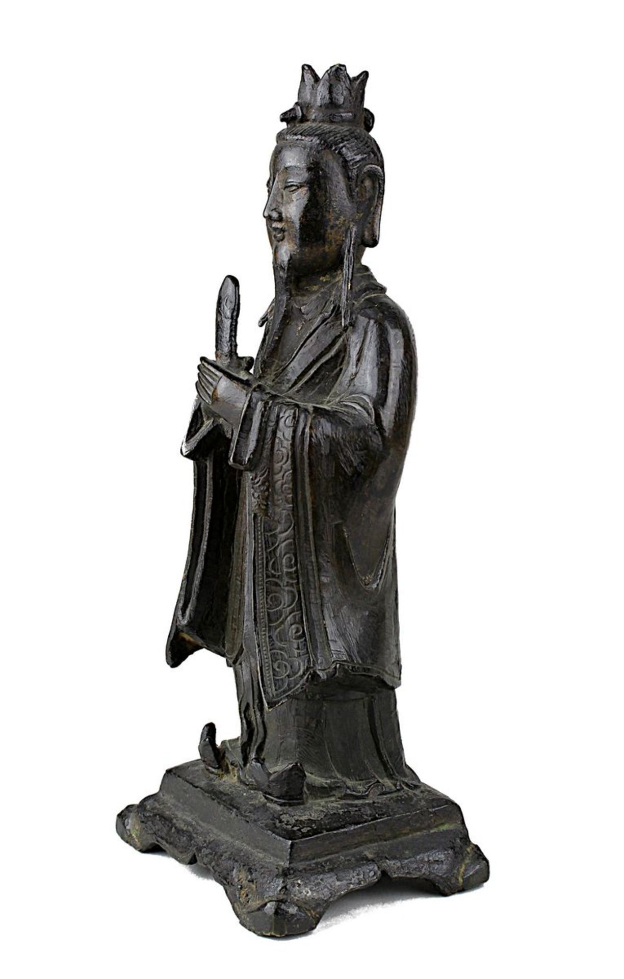 Wenchang Wang (Gott der Kultur und des Schrifttums), China, Ming-Dynastie, stehende Figur aus dunkel - Image 2 of 5