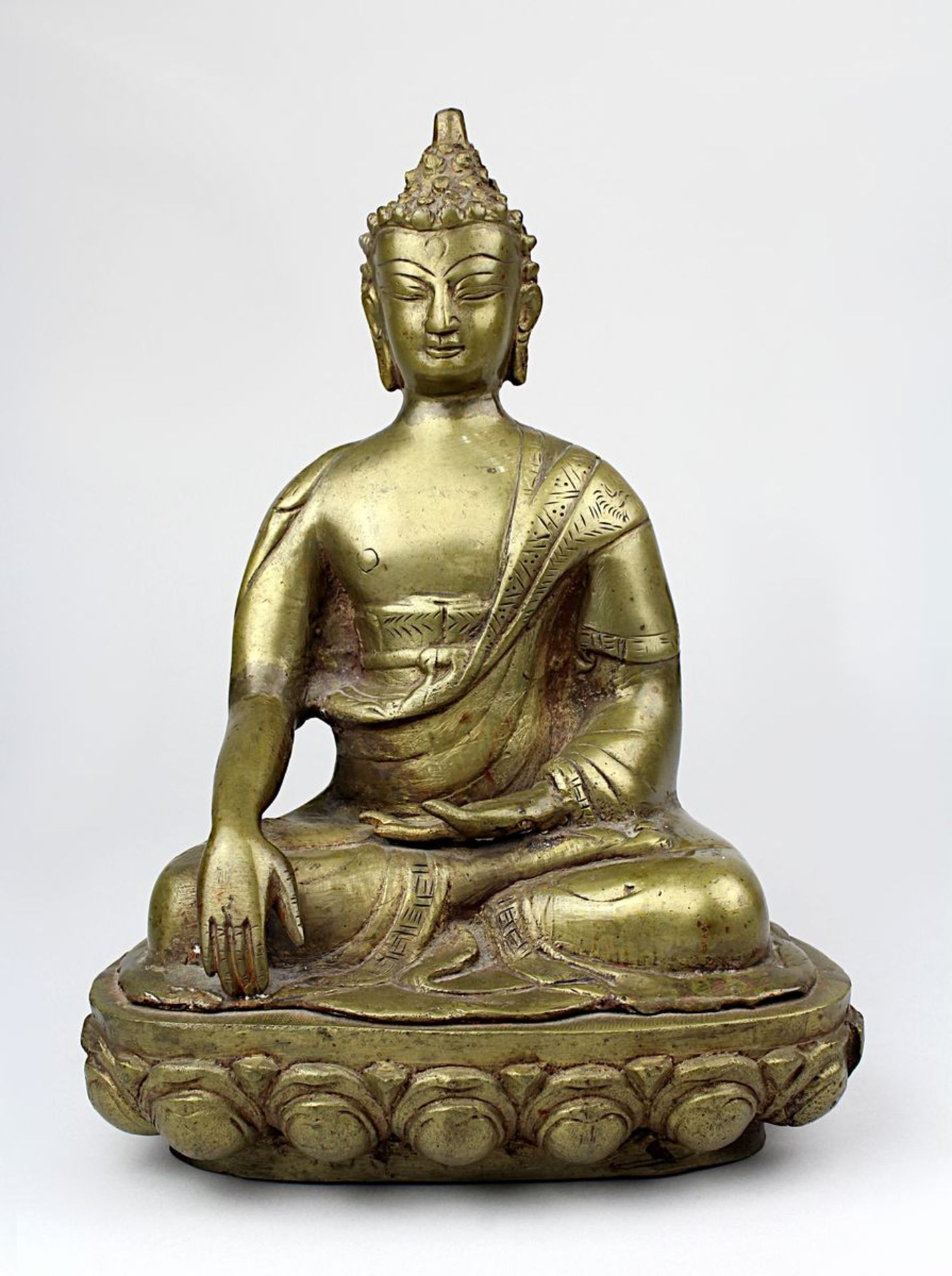 Buddhafigur aus Messingguss, Thailand Mitte 20. Jh., Buddha auf Lotusthron in Meditationshaltung