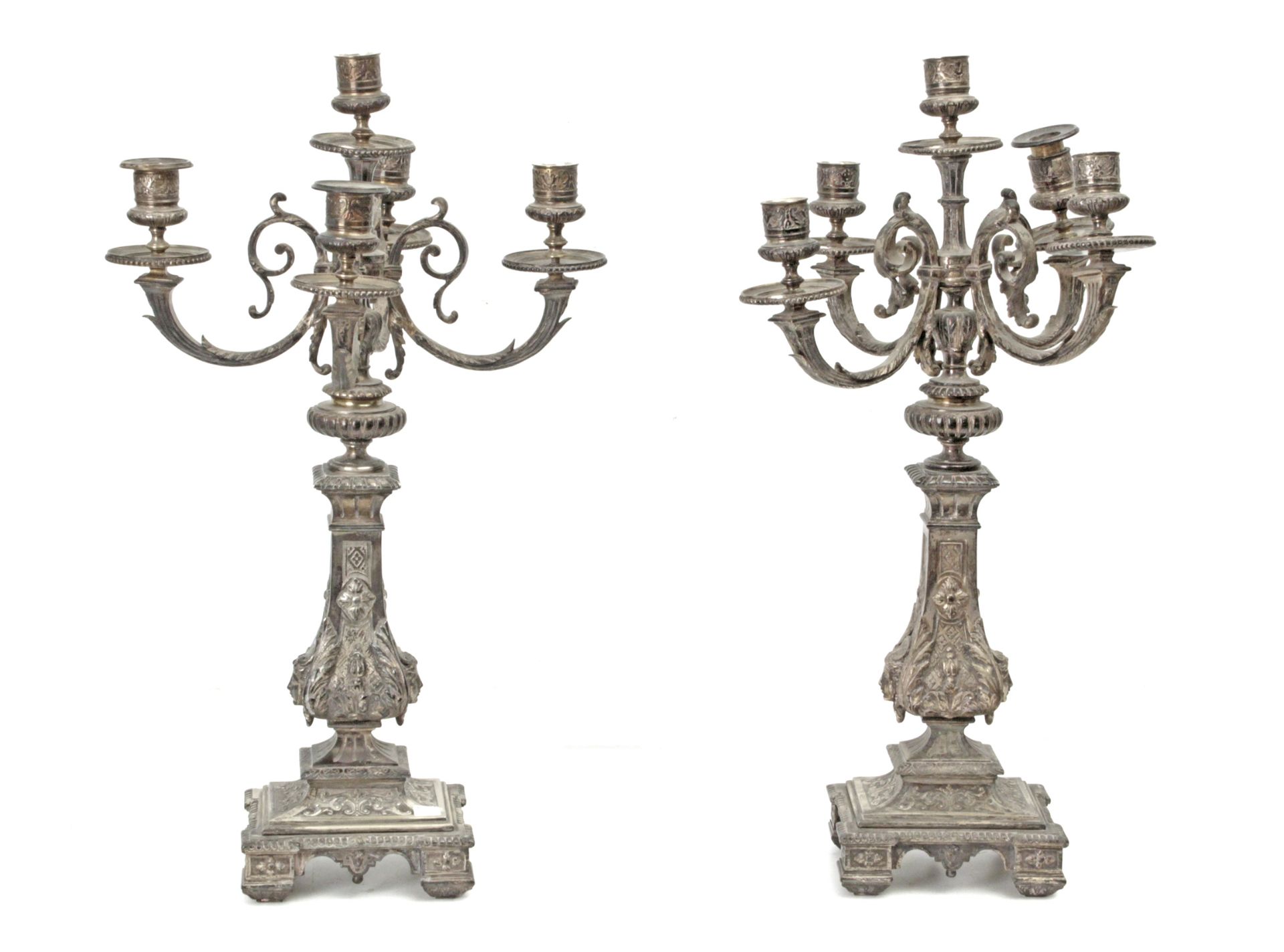 Pair of 19th century French Empire period silver candlelabras