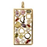 An 18 ct. yellow gold pendant with coloured stones