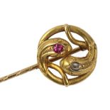 A brilliant cut diamonds and synthetic rubis serpent shaped pin