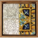 Mid 18th century wallplaque with four Catalan showing tiles