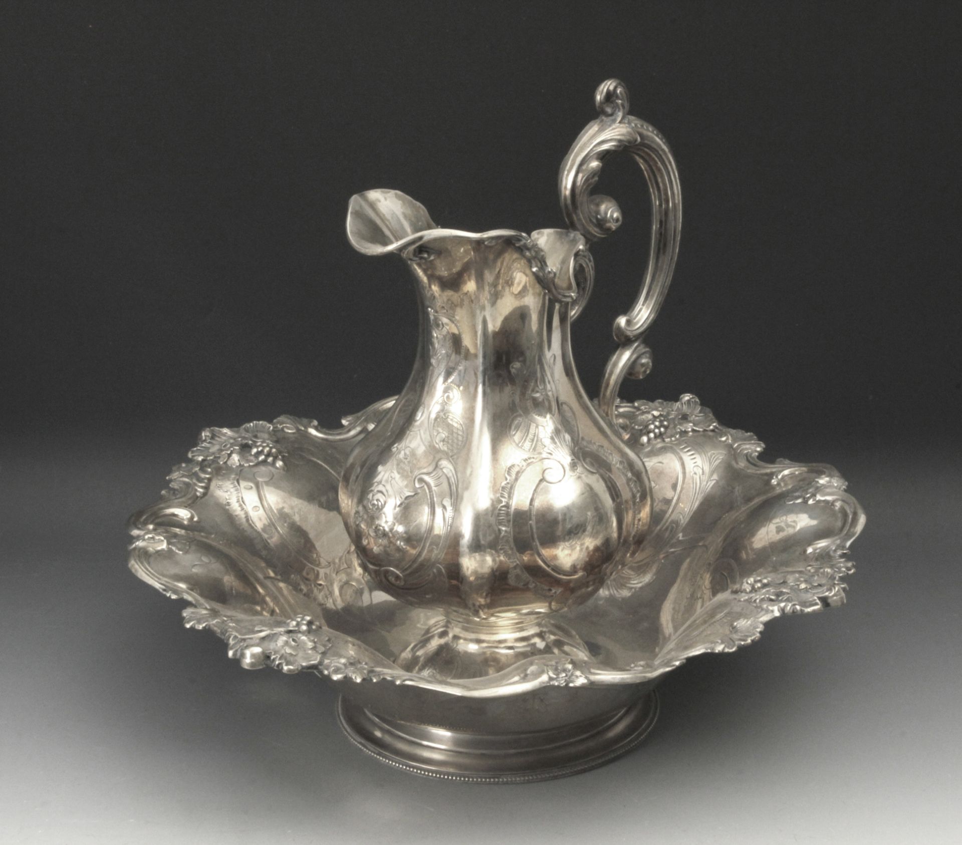 A 19th century French silver ewer and washbasin