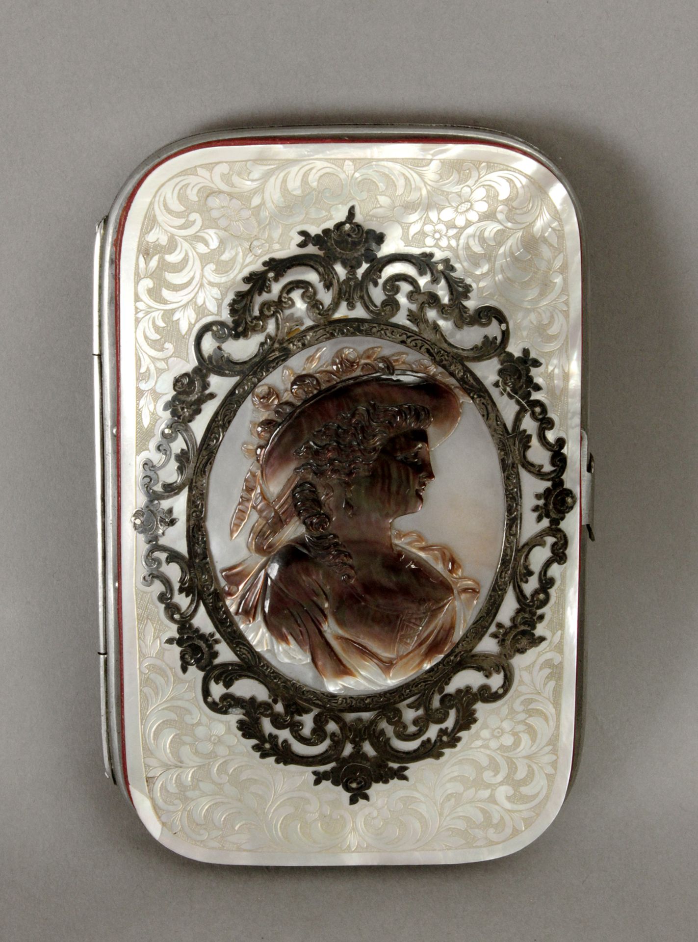 First half of 20th century silver and mother of pearl cigarette case