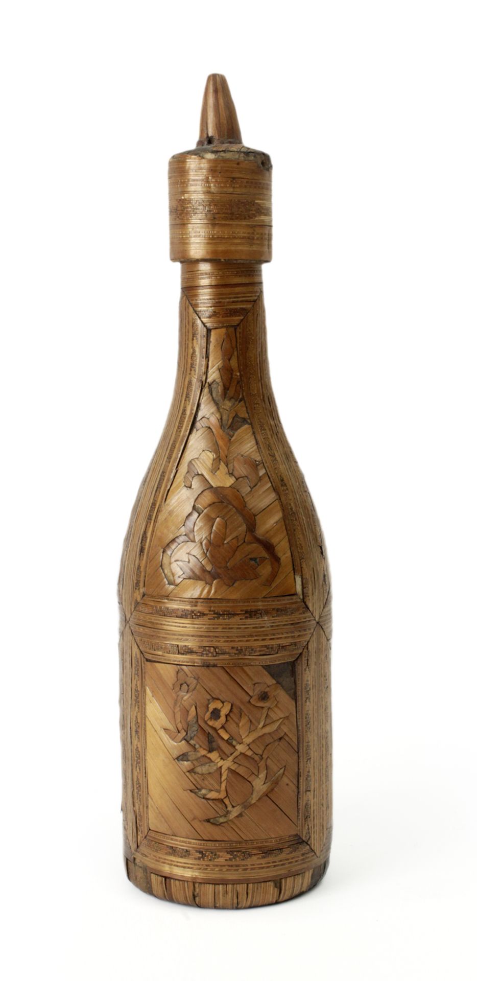 A 19th century French bottle in marquetry of straw