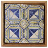 A later 16th century wallplaque with four Renaissance showing tiles