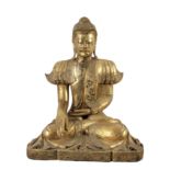 Early 20th century Mandalay style Burmese seated Buddha, carved and gilded wood