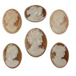 A collection of six cameos depicting Ceres from 19th century