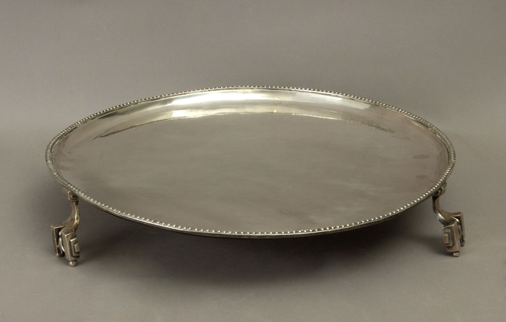 18th century Neoclassical style 'salvilla' tray with Rovira silversmith and Barcelona hallmarks